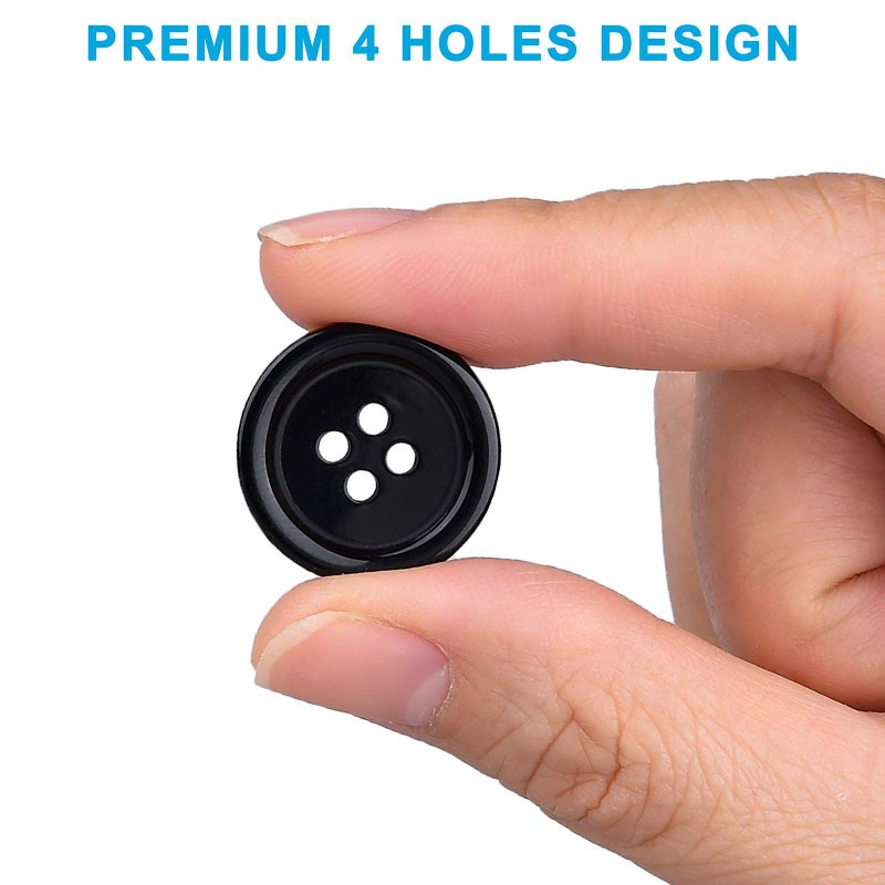 ONEHERE 100 Pcs Premium Mixed Resin Sewing Buttons  ONEHERE Eco-Friendly 4-Hole Craft Buttons  5 Sizes of Black Buttons Suitable for Sewing  DIY and Holiday Decoration(Black) - Image 4